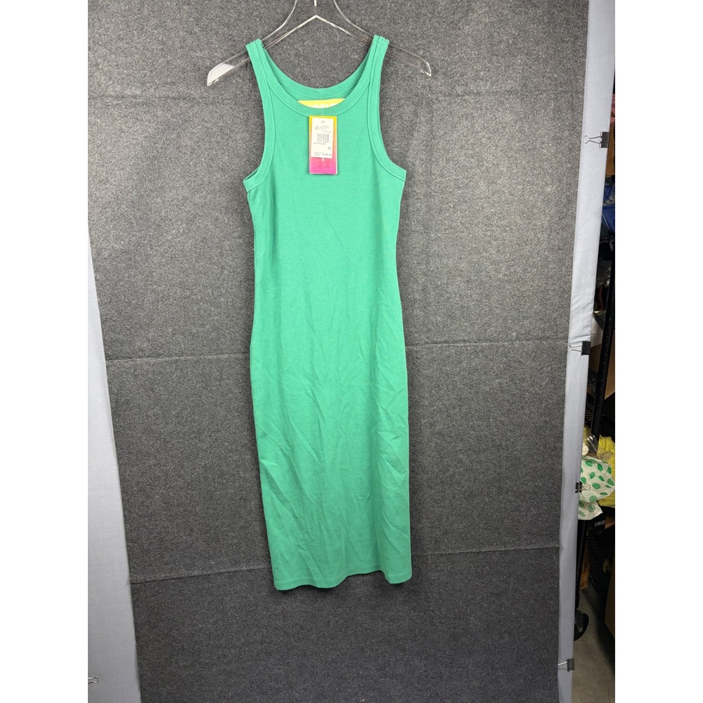 MOTHER Move It The Chin Ups Midi Dress Cadmium Green Ribbed Womens M NWT